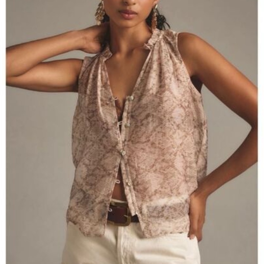 NWOT cloth & stone By Anthropology Sheer Taupe and Cream Sleeveless Blouse